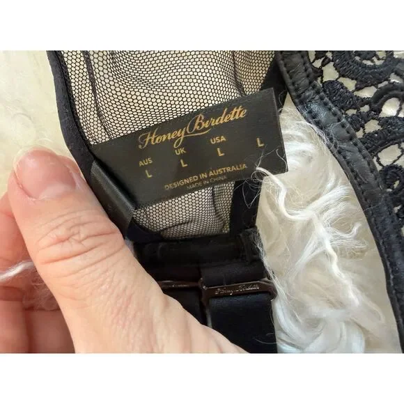 RARE Honey Birdette FIORELLA Black Floral Leather Chain Garter Belt/Suspender L - Picture 6 of 7